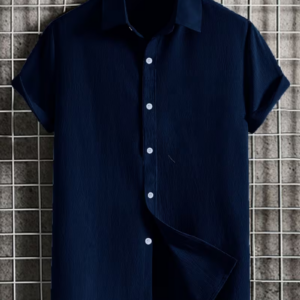 Men's Fashion Solid Short-Sleeve Button-Up Shirt
