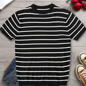 Men's Urban Fashion Striped Short-Sleeve Knit Sweater