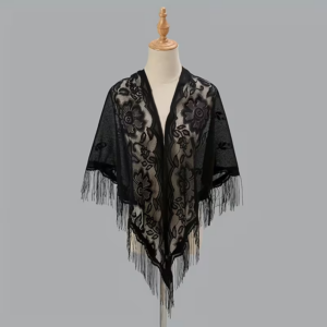 Flower Embroidery Triangle Tassel Scarf Shawl