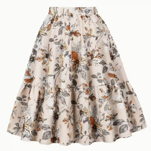 Women's Vintage Floral Elastic Waist Ruffle A-Line Midi Skirt