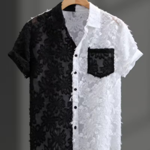 Men's Summer Sheer Contrast Collar Short-Sleeve Shirt