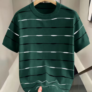 Men's Casual Striped Knit Short-Sleeve Sweater