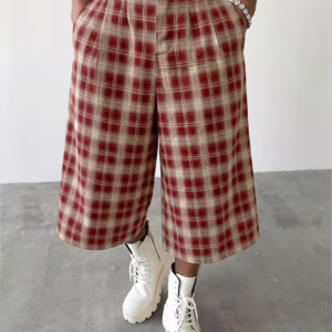 Men's Plaid Wide-Leg Cropped Pants