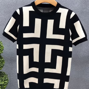 Men's Fashion Plaid Knit Short-Sleeve Sweater